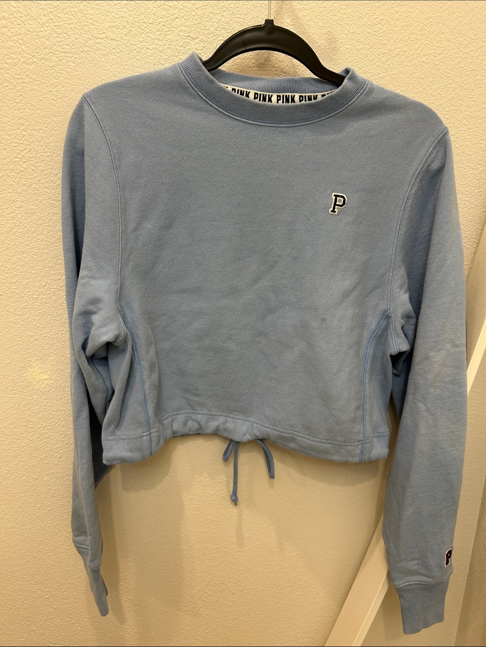 Victoria’s Secret PINK Light Blue Drawstring Cropped Sweatshirt